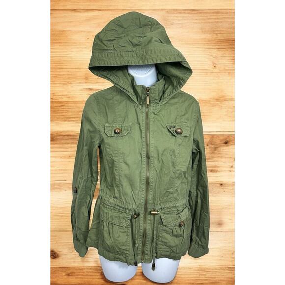 Ashley Army Green Jacket Sz Small Hooded Full Zip Lightweight - Picture 1 of 6